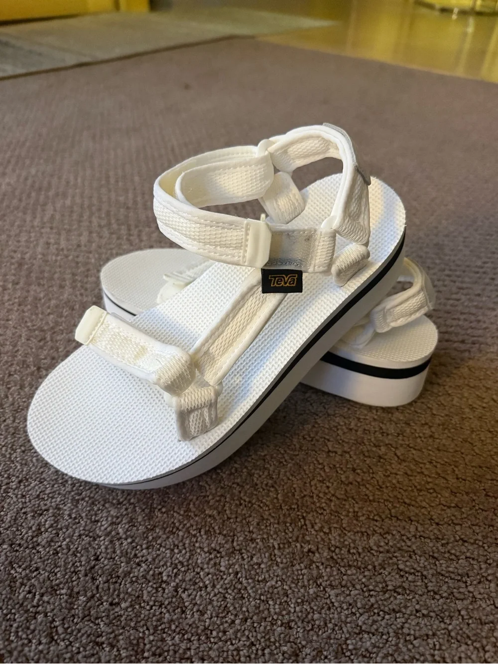 Teva Women's White Platform Velcro adjustable Strap Sandals